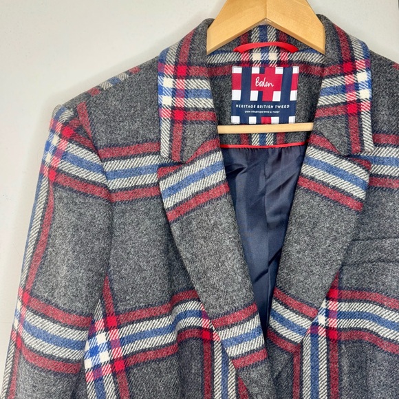 BODEN Heritage Vintage Tweed Gray Wool Plaid Blazer Women’s U.S. 16 Preppy EUC - Picture 4 of 9